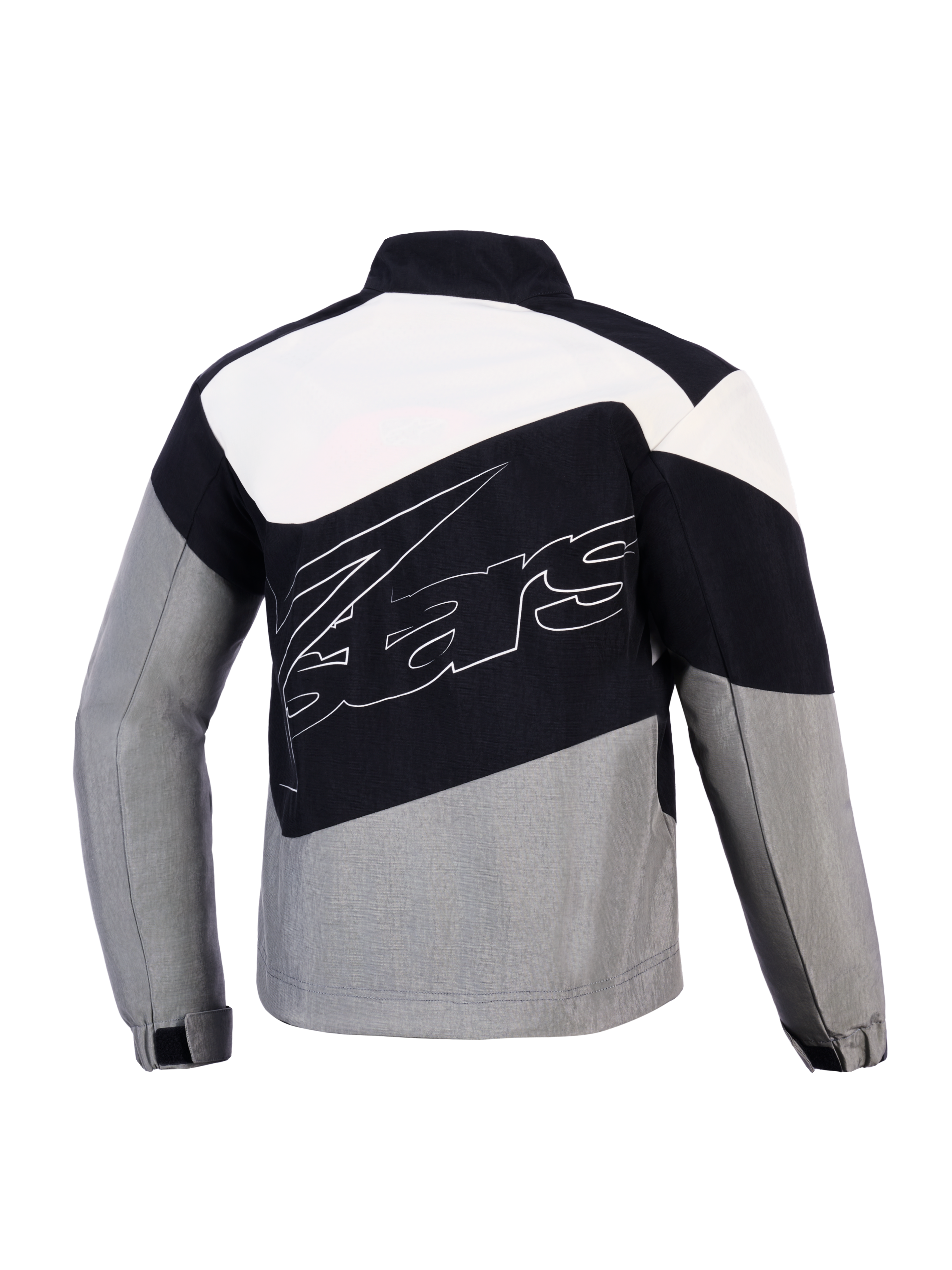 Alpinestars Stella Moshell, damska kurtka motocyklowa miejska, czarna i szara, wiatroodporne tekstylia, widok z tyłu.