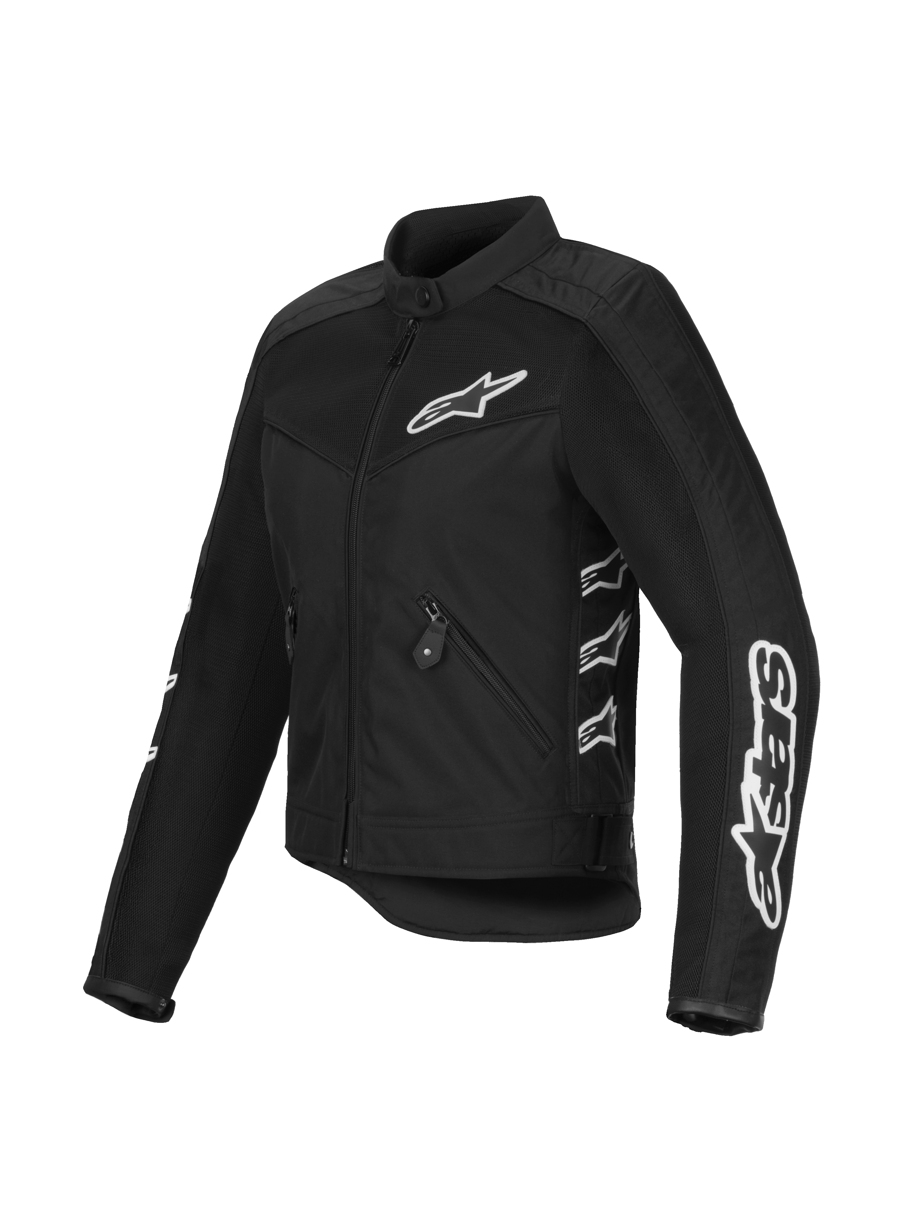 Damska kurtka Alpinestars Stella T-Dyno Air, czarna, motocyklowa kurtka tekstylna z siatką, białe logo Alpinestars na klatce piersiowej i rękawach, panele z siatki 3D zapewniające przepływ powietrza, dopasowany krój inspirowany stylem vintage