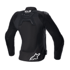 Damska kurtka Alpinestars Stella SMX Air, widok z tyłu, czarna, siatkowe panele na plecach zapewniające przepływ powietrza, oznaczenie Tech-Air Ready w górnej części pleców, białe logo gwiazdy Alpinestars na dole, paski do regulacji w talii, sportowo-miejska tekstylna kurtka motocyklowa