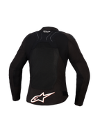 Alpinestars Stella SMX Air Jacket, damska kurtka motocyklowa, widok z tyłu, czarna z białymi i czerwonymi (fluo) akcentami, duże białe logo Alpinestars na dole pleców, panele z siatki mesh zapewniające wentylację, branding Tech-Air Ready