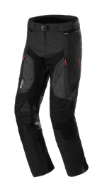 Alpinestars AMT 7 Air Pants, motocyklowe spodnie ochronne, czarne Dark Shadow z czerwonymi akcentami, panele wentylacyjne MATRYX na udach, wzmocnione skórzane łaty na kolanach, regulowany pas, wytrzymała konstrukcja do jazdy adventure