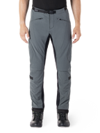 Alpinestars Alden Pants, Urban Gray z czarnymi panelami, techniczne spodnie motocyklowe, widok z przodu z kieszeniami na zamki i zintegrowanym magnetycznym paskiem w talii, dopasowany krój softshell do miejskiej jazdy