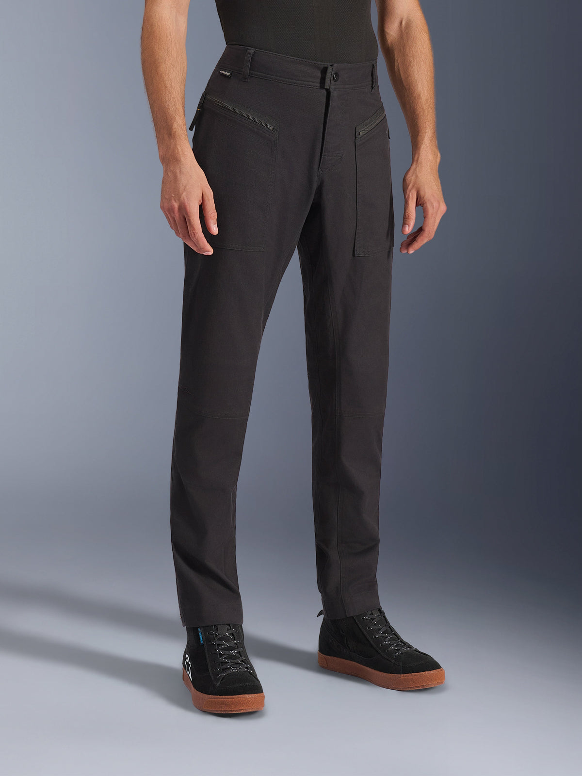 Alpinestars Flex-AST Canvas Pants, black urban motorcycle pants for men on model, featuring stretch polycotton twill.