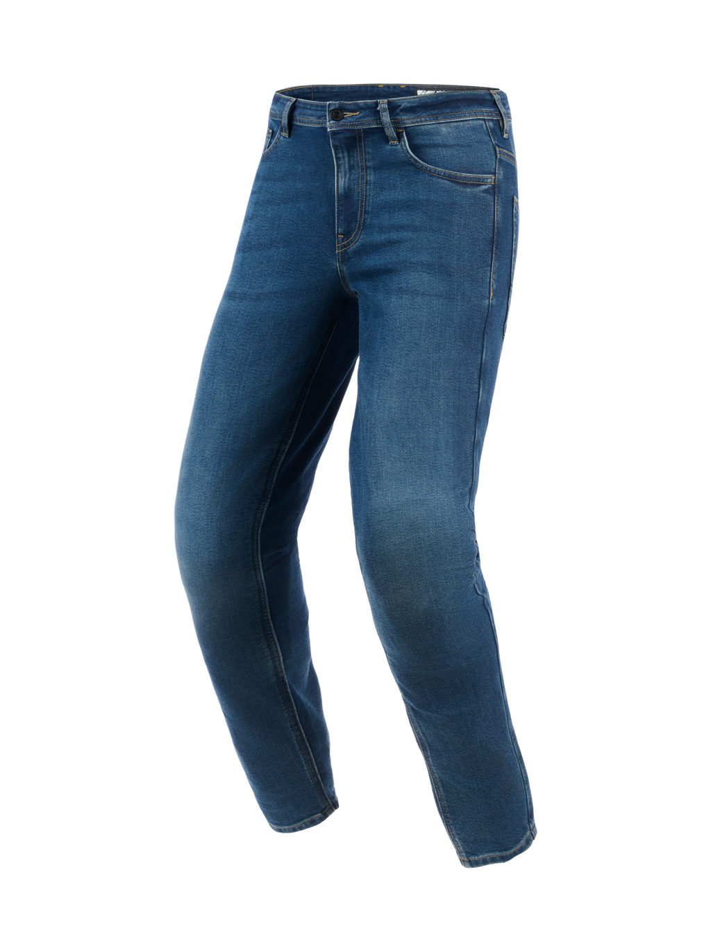 Alpinestars Flex-AST 5 Denim Pants, miejskie jeansy motocyklowe, niebieskie (Indigo Washed), nowoczesny zwężany krój, jednowarstwowa konstrukcja z elastycznego denimu, wstępnie wyprofilowane nogawki zapewniające ergonomię jazdy