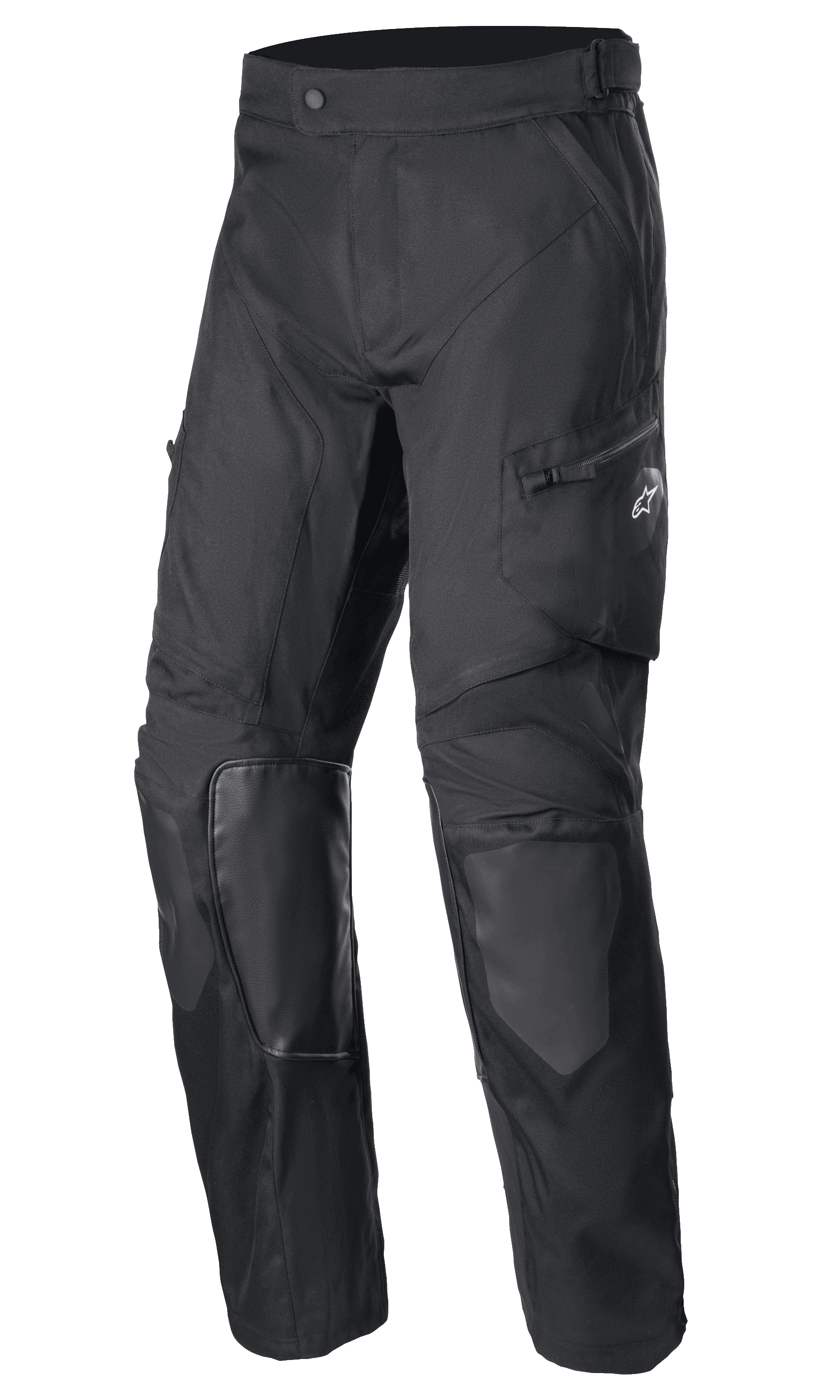 Alpinestars Venture XT Pants Over Boot, czarne spodnie motocyklowe adventure, wzmocniona ochrona kolan i ud, wytrzymały teksturowany materiał, regulowany pas, kieszenie na zamek, ochronna odzież motocyklowa