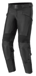 Alpinestars T SP-5 Rideknit Pants, czarne tekstylne spodnie motocyklowe, żebrowane panele elastyczne na kolanach, regulowane paski w pasie, wytrzymałe sekcje dzianinowe zapewniające elastyczność, sportowy zwężany krój