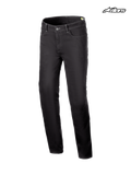 Alpinestars Jeansy Cult-8 Stretch, męskie motocyklowe spodnie urban w kolorze czarne płukanie, prosta nogawka, certyfikat CE