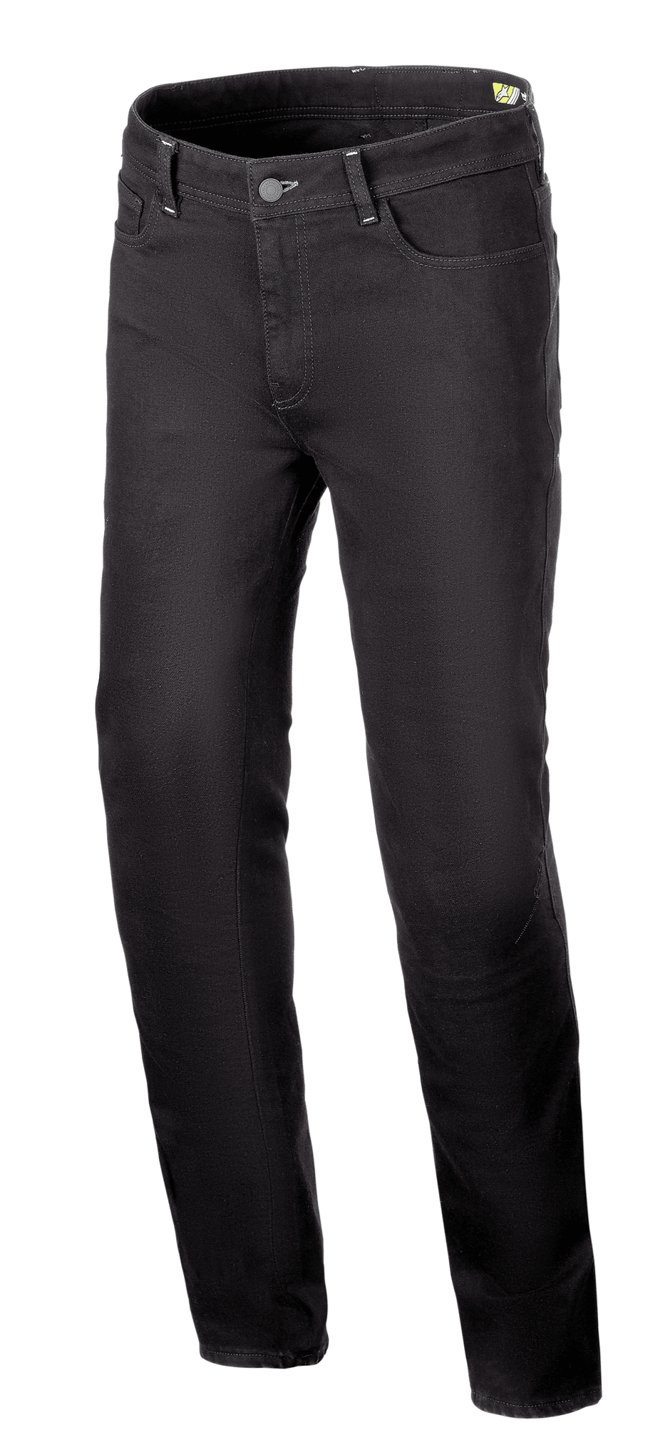 Alpinestars Cult-8 Stretch Denim Pants, motocyklowe jeansy do jazdy, kolor Black Rinse, luźny regularny krój z prostą nogawką, fason z pięcioma kieszeniami, jednowarstwowa tkanina stretch z tonalnymi szwami, swobodny styl miejski