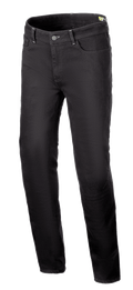 Alpinestars Cult-8 Stretch Denim Pants, motocyklowe jeansy do jazdy, kolor Black Rinse, luźny regularny krój z prostą nogawką, fason z pięcioma kieszeniami, jednowarstwowa tkanina stretch z tonalnymi szwami, swobodny styl miejski