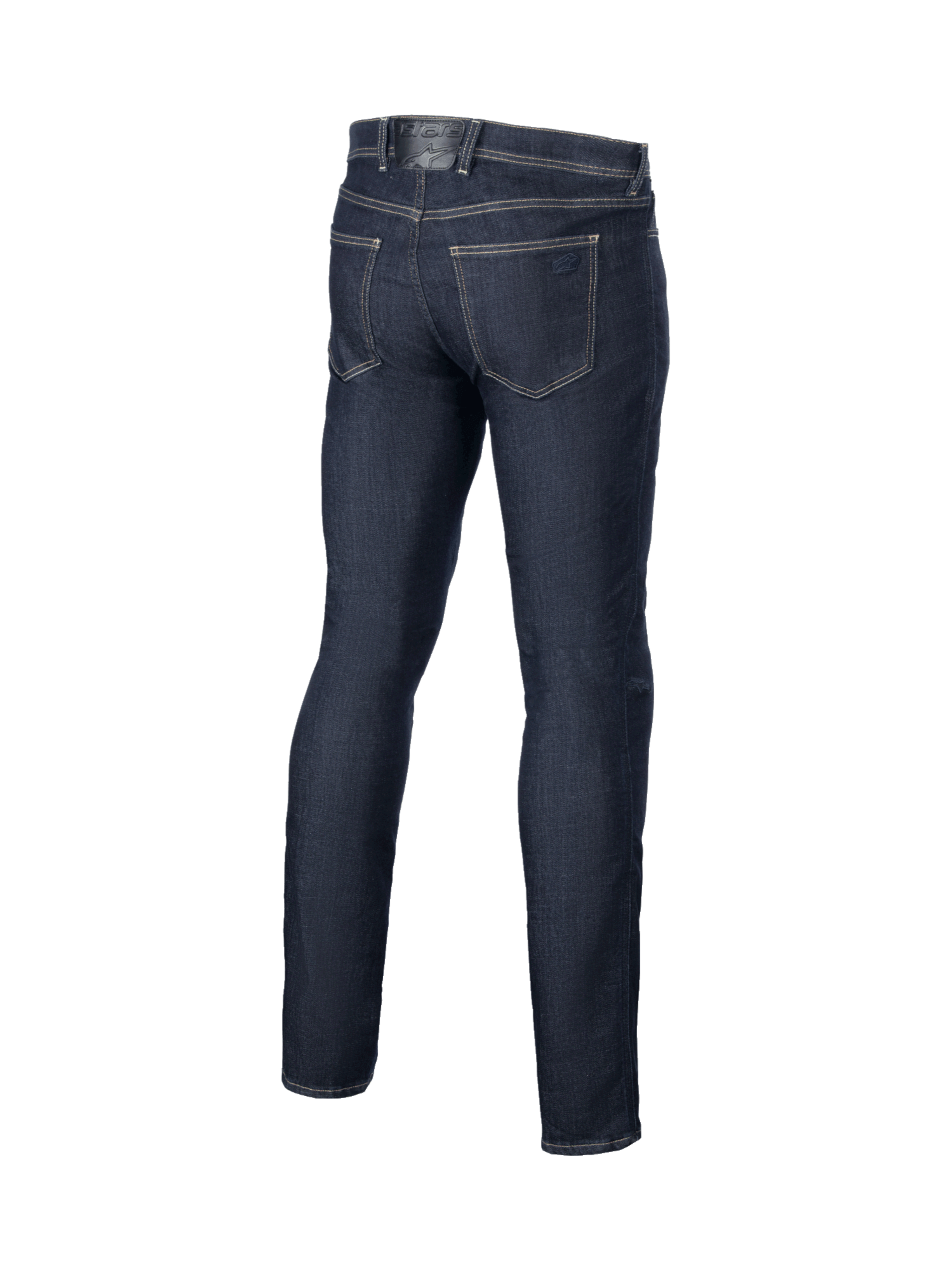 Alpinestars Cult-8 Stretch Denim Pants, Men's Urban Motorcycle Jeans in Rinse Blue, back view showing relaxed straight fit.