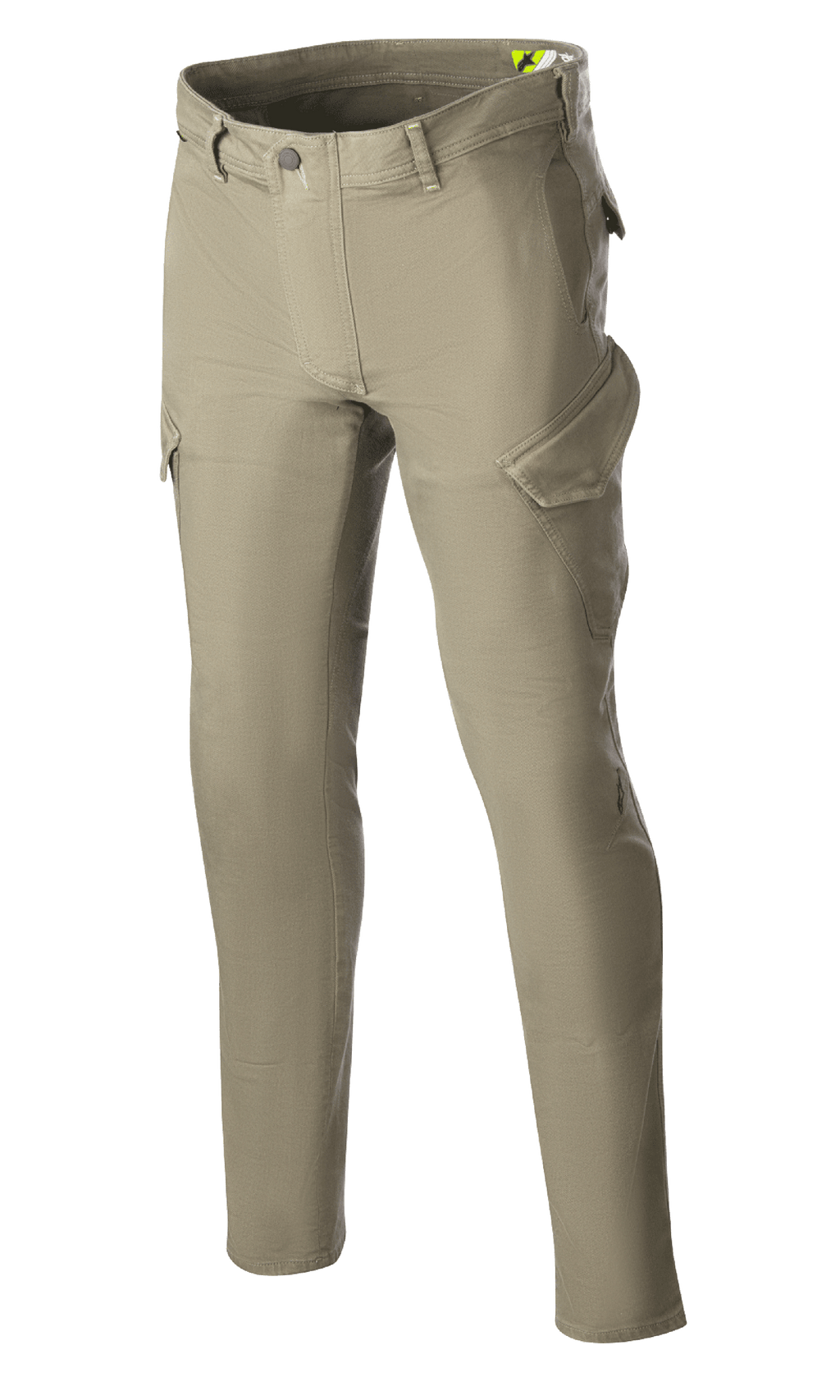 Alpinestars Caliber Slim Fit Tech Riding Pants, spodnie motocyklowe, Military Green, dopasowany krój slim fit z kieszeniami cargo w stylu bojówek, elastyczny denim Cordura, szlufki na pasek i funkcjonalny design do jazdy miejskiej i szosowej
