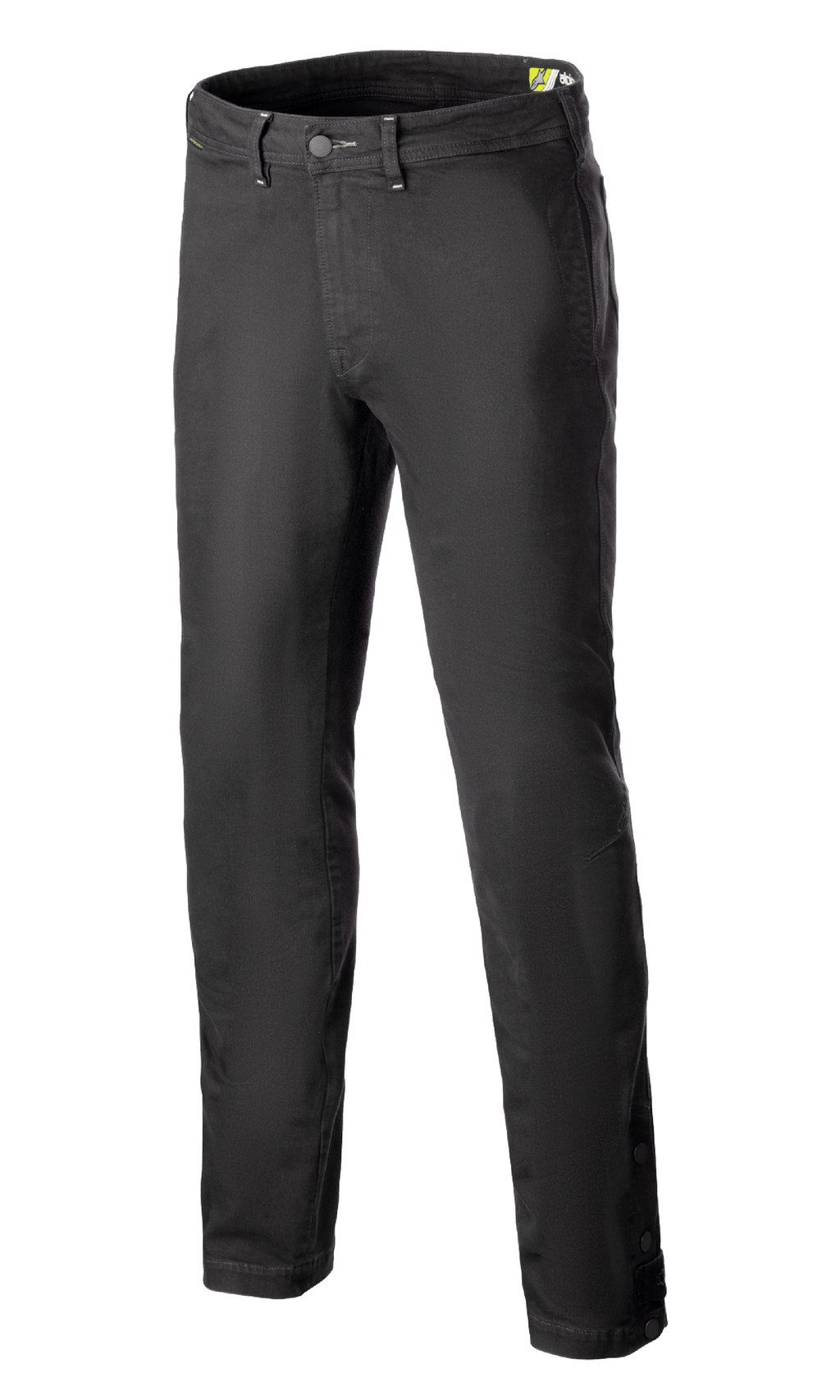 Alpinestars Stratos Regular Fit Tech Riding Pants, spodnie motocyklowe, antracytowe, casualowy design w stylu joggerów ze zwężanymi nogawkami, zapięcie w pasie na guzik, regulowane zatrzaski przy kostkach, wykonane z jeansu Cordura w miejskim stylu ulicznym
