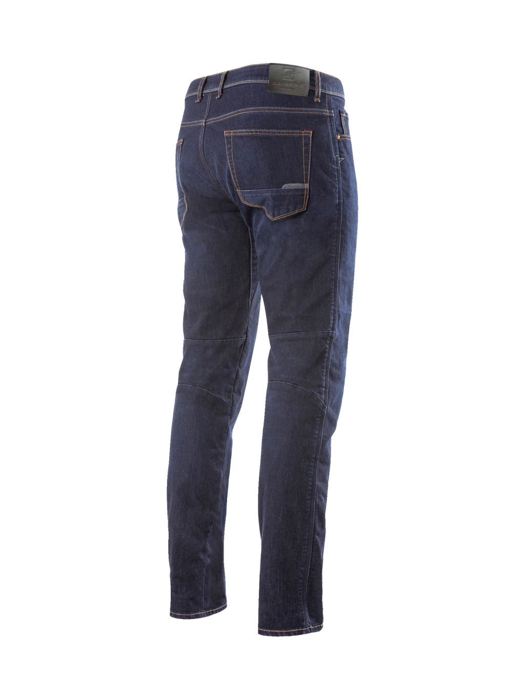 Alpinestars jeansy Radium, męskie granatowe spodnie motocyklowe, elastyczny denim Cordura, krój standardowy, widok z tyłu