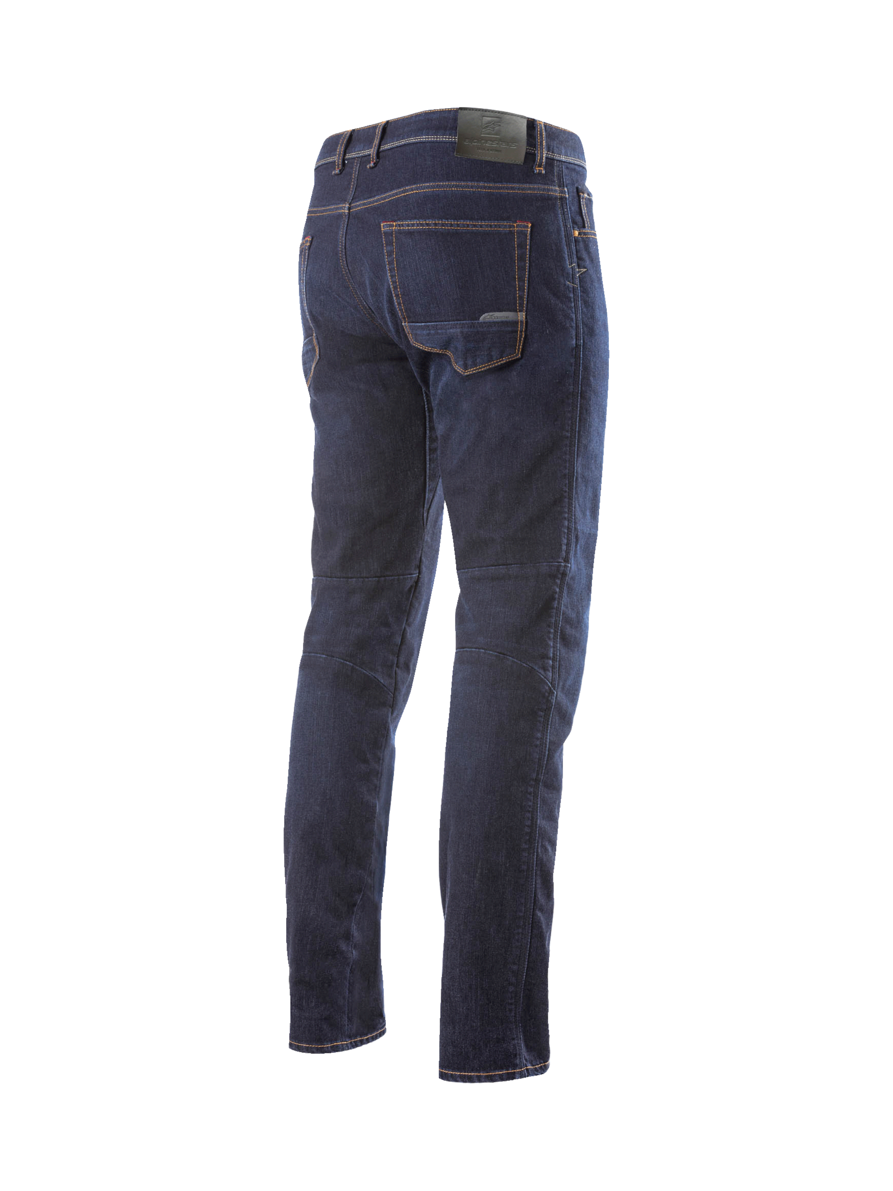 Alpinestars jeansy Radium, męskie granatowe spodnie motocyklowe, elastyczny denim Cordura, krój standardowy, widok z tyłu