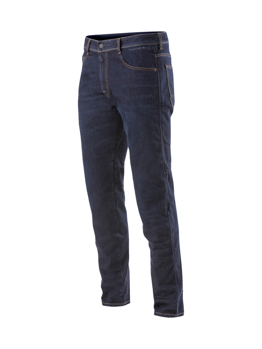 Alpinestars Radium Denim Pants, męskie jeansy motocyklowe, ciemnoniebieskie, elastyczna Cordura i ochraniacze Bio-Flex.