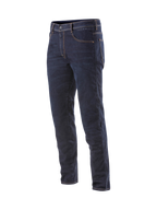 Alpinestars Radium Denim Pants, męskie jeansy motocyklowe, ciemnoniebieskie, elastyczna Cordura i ochraniacze Bio-Flex.