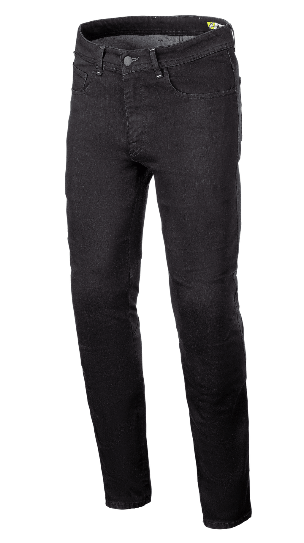 Alpinestars Radium V2 Denim Pants, spodnie motocyklowe dżinsowe, kolor Black Rinse, regularnie zwężana nogawka, fason z pięcioma kieszeniami, szlufki na pasek, zapięcie na guzik i zamek, ciemny dżins