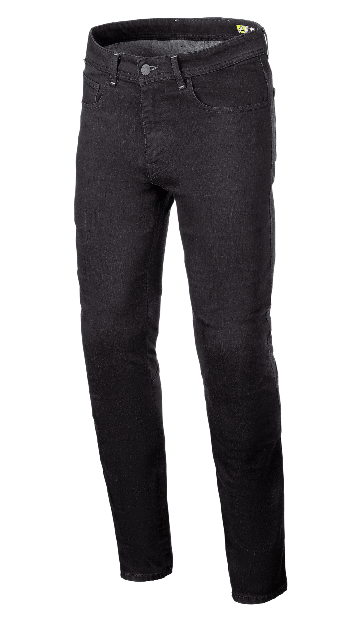 Alpinestars Radium V2 Denim Pants, spodnie motocyklowe dżinsowe, kolor Black Rinse, regularnie zwężana nogawka, fason z pięcioma kieszeniami, szlufki na pasek, zapięcie na guzik i zamek, ciemny dżins