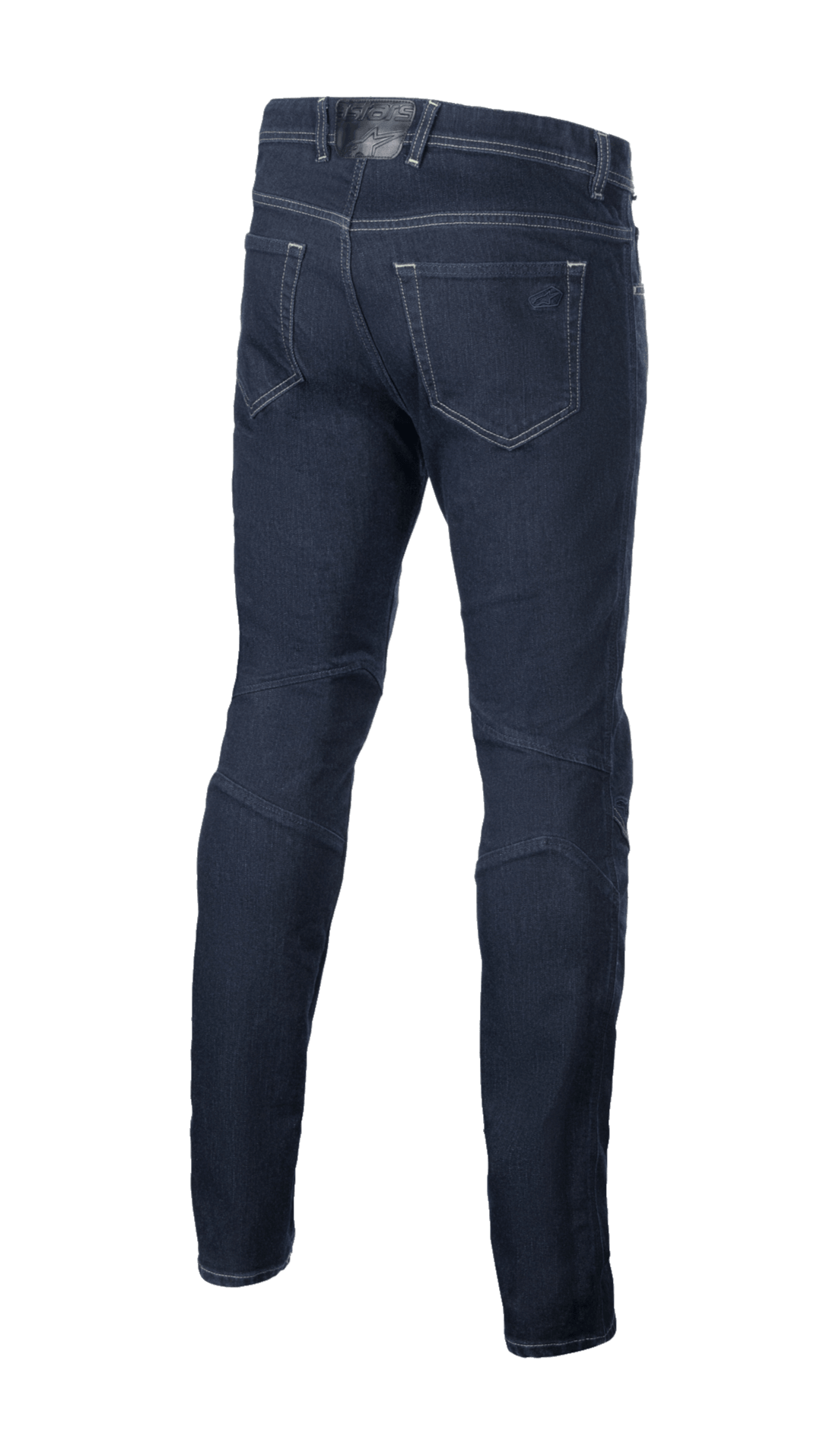 Alpinestars Radium V2 Denim Pants, miejskie dżinsy motocyklowe, Rinse Blue, widok z tyłu ukazujący konstrukcję z pięcioma kieszeniami, zwężaną nogawkę i ciemny dżins z kontrastowymi szwami