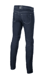 Alpinestars Radium V2 Denim Pants, miejskie dżinsy motocyklowe, Rinse Blue, widok z tyłu ukazujący konstrukcję z pięcioma kieszeniami, zwężaną nogawkę i ciemny dżins z kontrastowymi szwami
