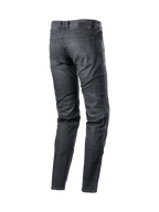 Alpinestars Jeansy Sektor Standard Fit, męskie spodnie motocyklowe urban, czarny spierany denim, widok z tyłu na kieszenie i logo, wzmocnienia aramidowe, styl codzienny