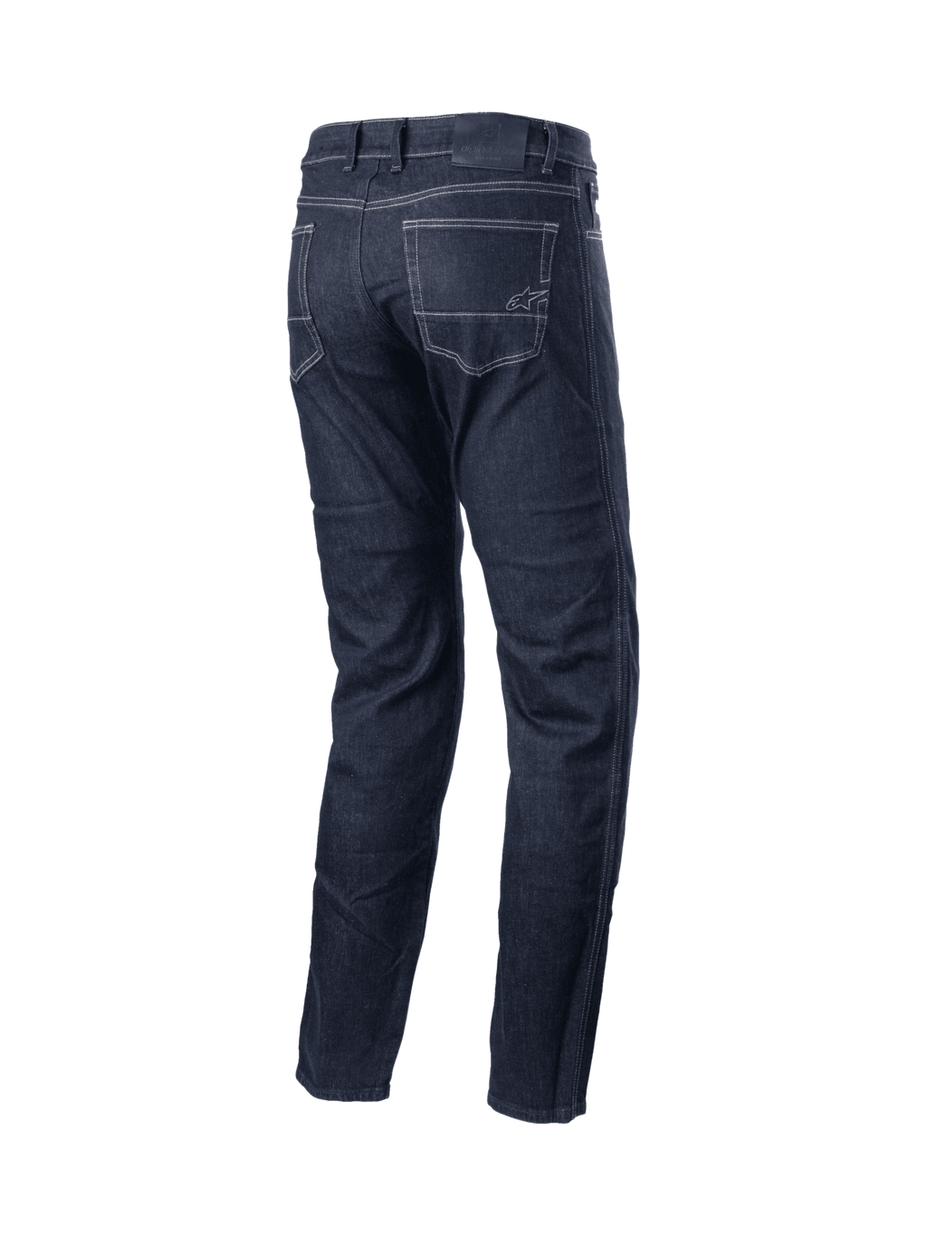 Alpinestars Jeansy Sektor Regular Fit, męskie spodnie motocyklowe urban, czarne, denim z potrójnymi szwami i ochroną aramidową, widok z tyłu