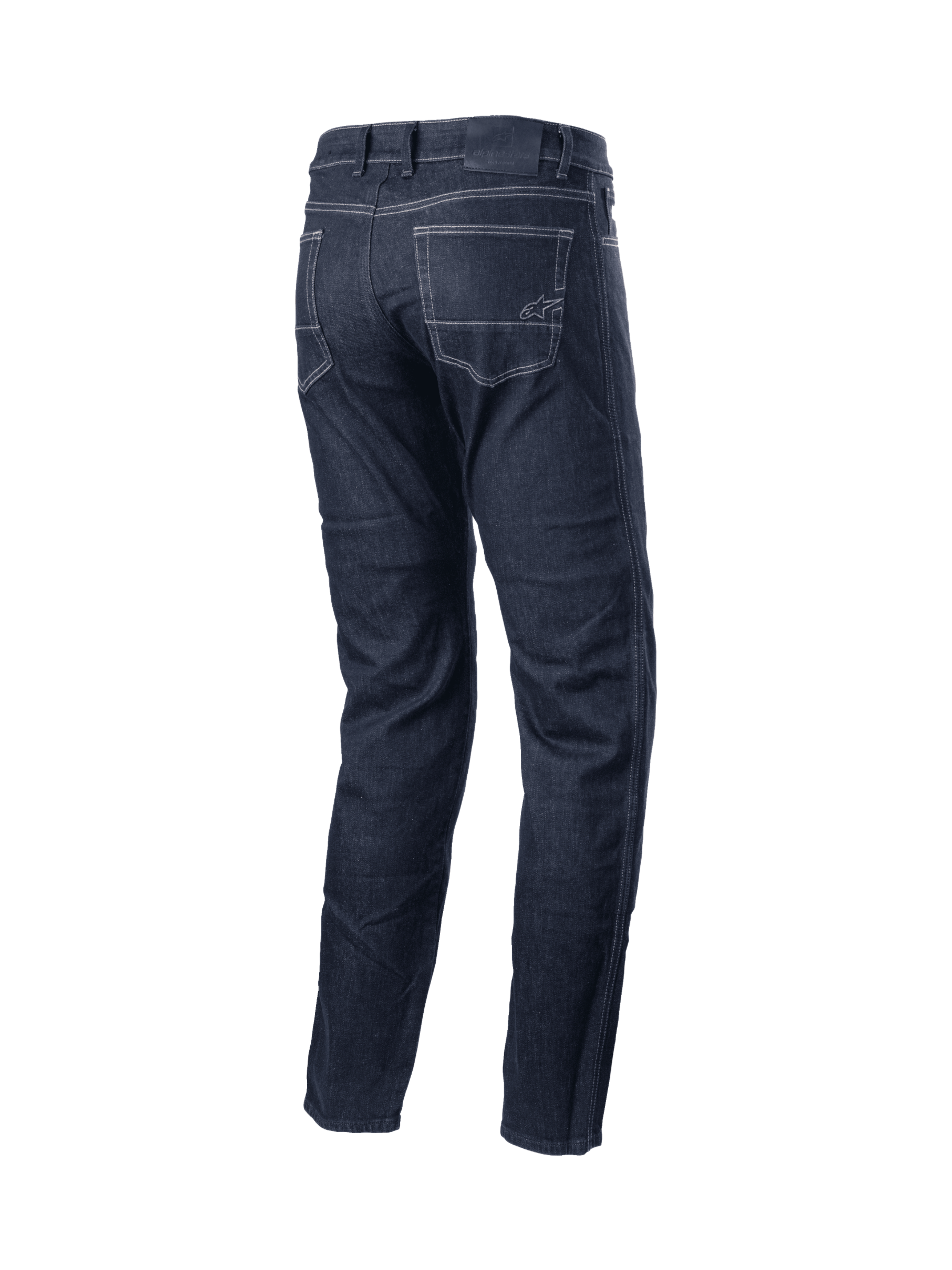 Alpinestars Jeansy Sektor Regular Fit, męskie spodnie motocyklowe urban, czarne, denim z potrójnymi szwami i ochroną aramidową, widok z tyłu
