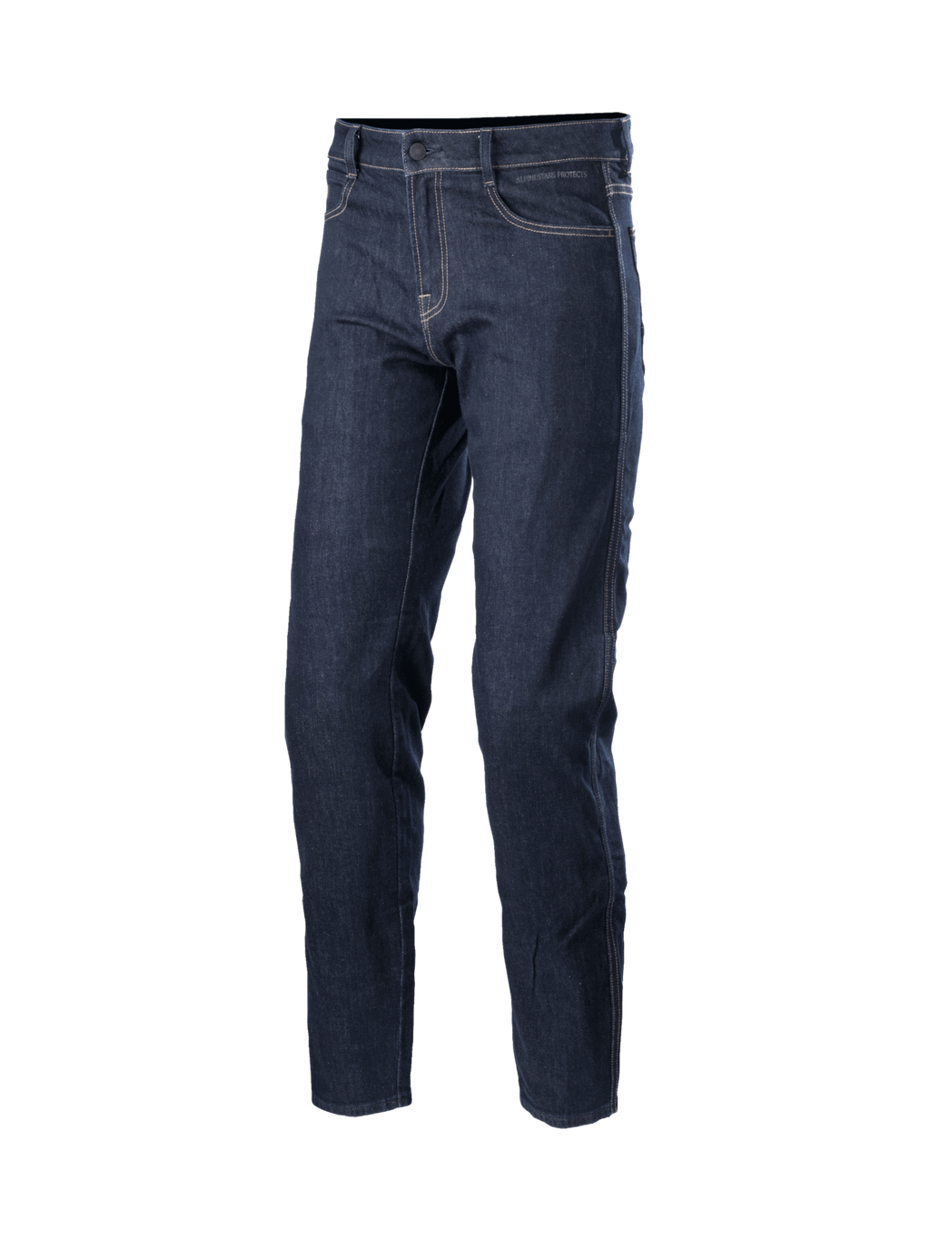 Alpinestars Jeansy Sektor Regular Fit, spodnie motocyklowe urban, ciemnoniebieskie, elastyczny denim z potrójnymi szwami, certyfikat CE
