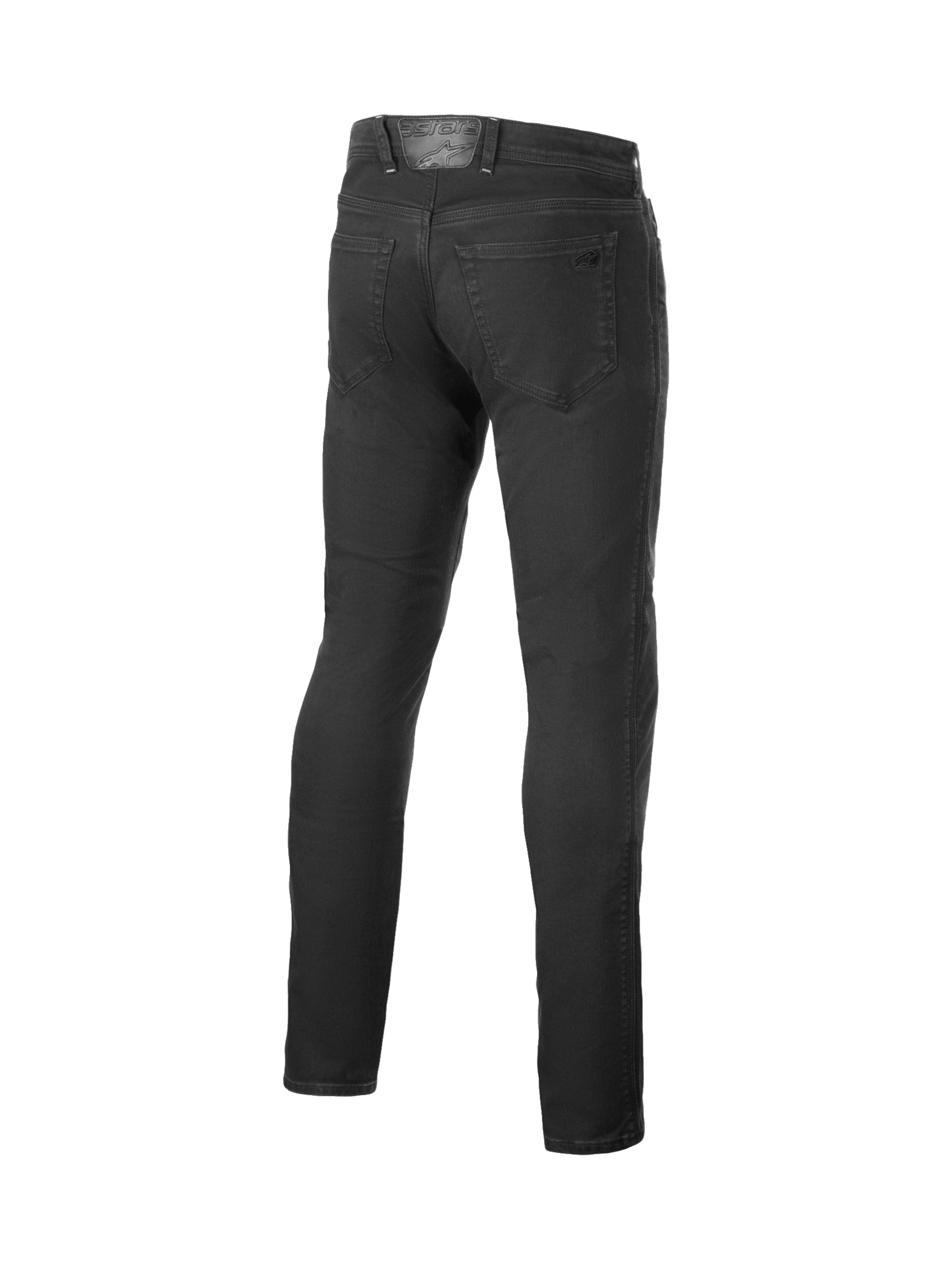 Alpinestars Copper V3 Denim Pants, Urban Motorcycle Riding Jeans for Men, Black Rinse, Straight Leg, Rear View.