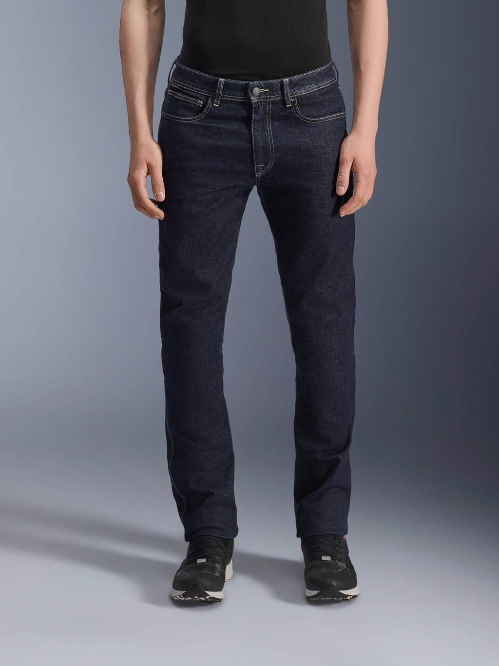 Alpinestars Copper V3 Denim Pants, Motorcycle Jeans, Rinse Blue, regular comfort fit with straight leg, featuring visible white contrast stitching and front pockets, casual urban riding style
