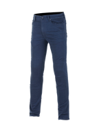 Alpinestars Jeansy Cerium Tech Stretch Moto, niebieskie męskie spodnie motocyklowe slim fit, ochrona Nucleon Plus.