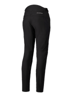 Alpinestars Alamosa Women Pants, czarne, widok z tyłu, dopasowane tekstylne spodnie softshell z logo MO.ST.EQ. na karczku z tyłu, pikowane detale w górnej części pasa z tyłu, minimalistyczna miejska odzież motocyklowa