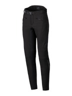 Alpinestars Alamosa Women Pants, miejskie spodnie motocyklowe, czarne, dopasowany krój performance, pasek w talii z klamrą, kieszenie na dłonie zapinane na zamek, ergonomiczna techniczna tkanina softshell ze stretchem, minimalistyczny design inspirowany stylem streetwear