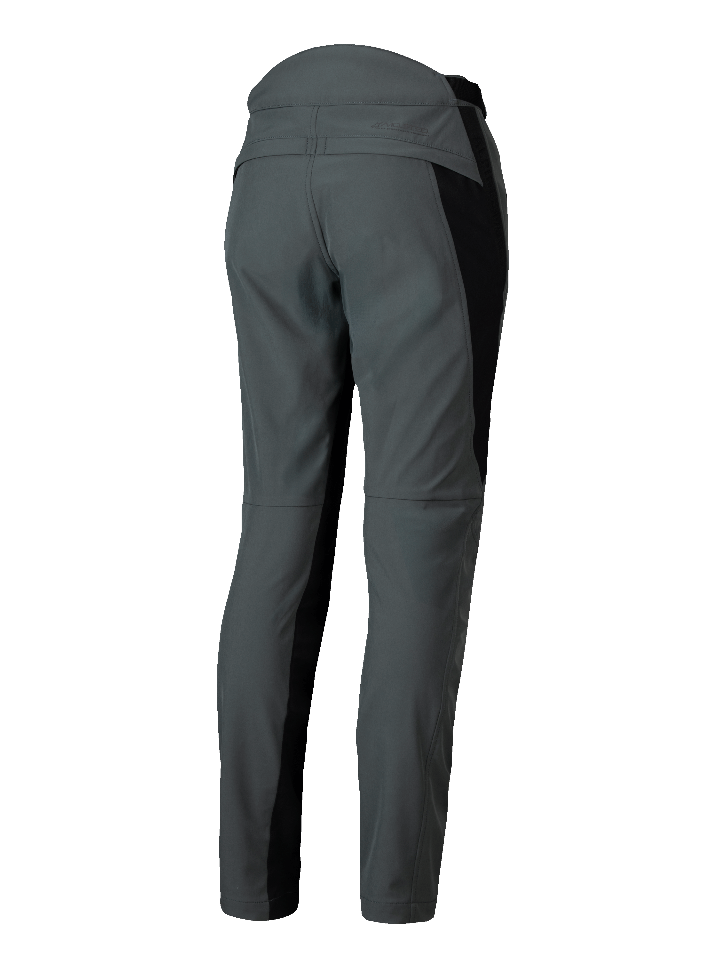 Alpinestars Alamosa, damskie tekstylne spodnie motocyklowe, szare z czarnymi panelami, miejski fason slim fit, widok z tyłu.