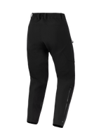 Alpinestars Stella Flex-AST Explorer Pants, damskie spodnie motocyklowe, czarne, widok z tyłu przedstawiający elastyczną konstrukcję tekstylną, elastyczny pas ze szlufkami oraz długie zamki na dole nogawek do jazdy typu adventure.