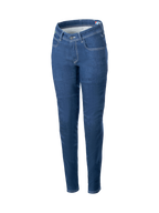 Alpinestars Jeansy Moto Daisy V3, damskie spodnie motocyklowe urban, niebieskie, krój slim fit z elastycznego materiału, certyfikat CE oraz ochraniacze Nucleon Flex Plus.