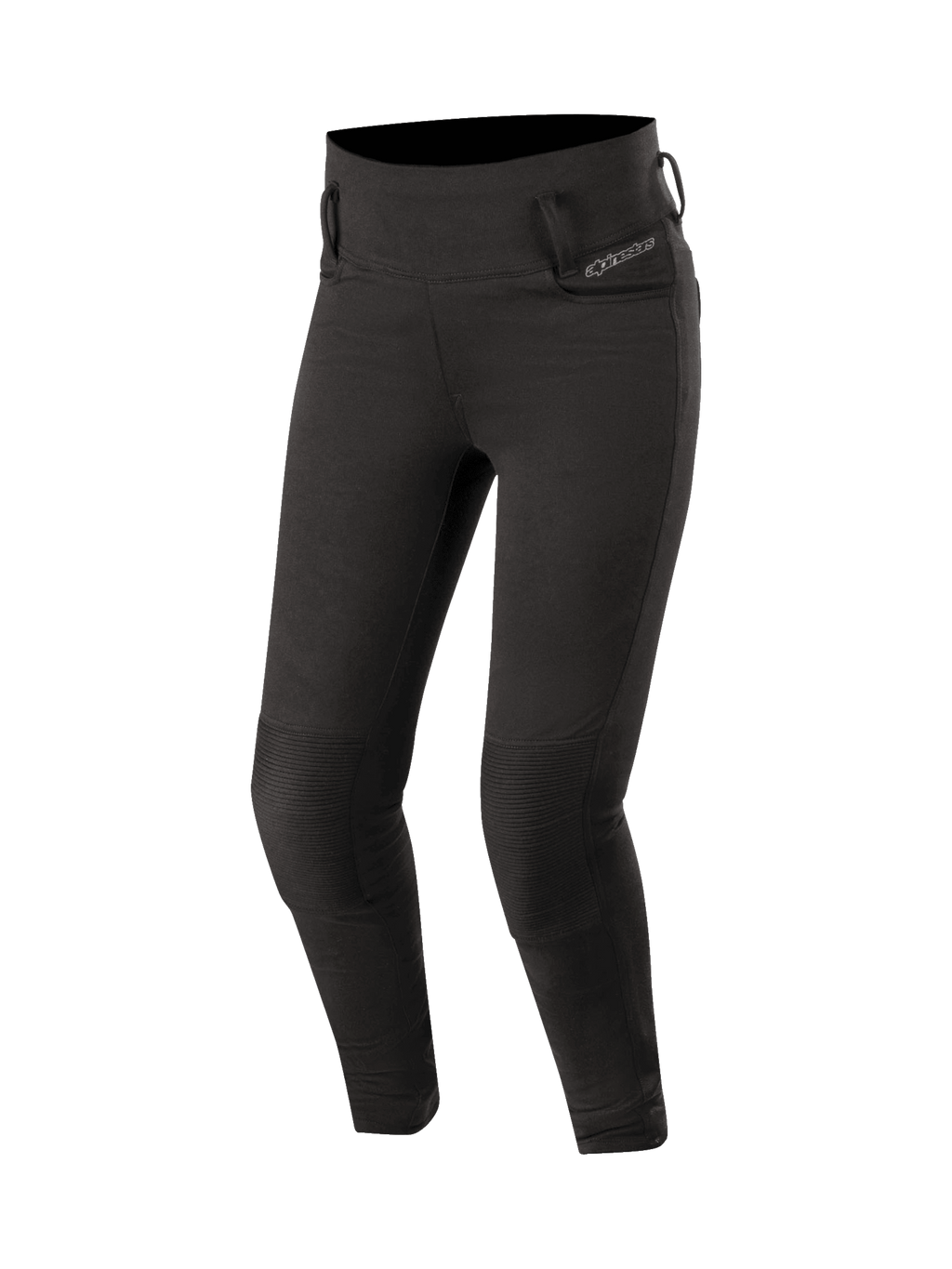 Alpinestars Legginsy Banshee, damskie spodnie motocyklowe urban, czarne, z panelem akordeonowym na kolanach i certyfikacją CE