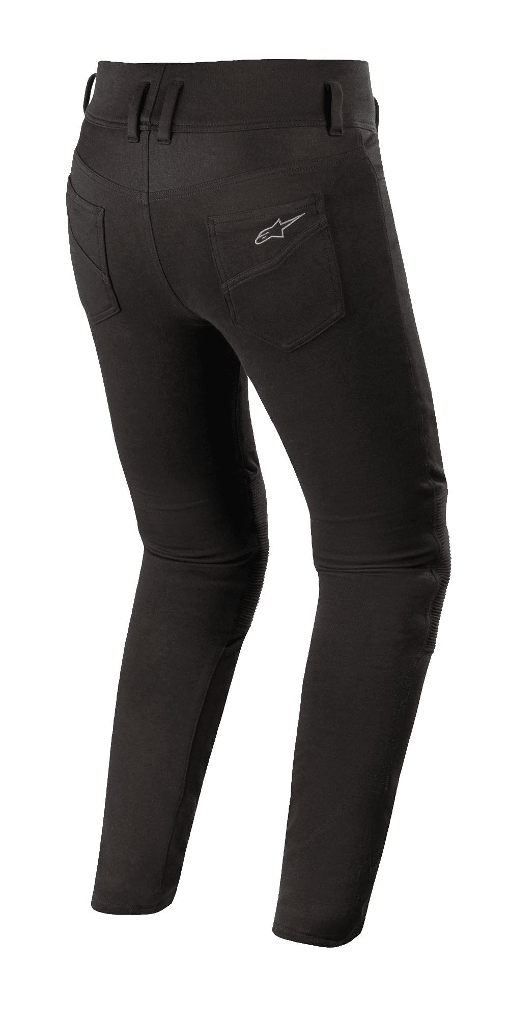 Legginsy damskie Alpinestars Banshee, czarne legginsy motocyklowe, widok z tyłu ukazujący dopasowany krój, tylne kieszenie z logo Alpinestars, anatomiczny elastyczny materiał do jazdy miejskiej