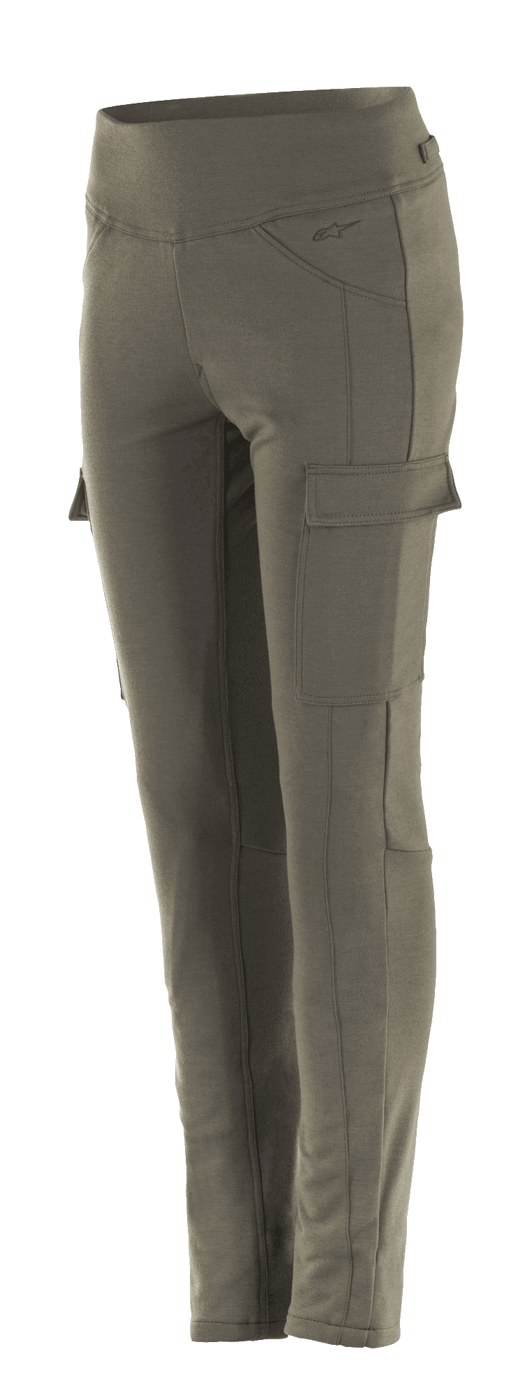 Alpinestars Women's Iria Leggings, Military Green motorcycle leggings, slim fit with side cargo pockets, wide elastic waistband, anatomically profiled urban riding gear
