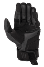 Alpinestars Phenom Leather Gloves, Motorcycle Gloves, Black, palm and side view showing premium goat leather construction, reinforced side hand and landing zones, short cuff with hook-and-loop closure, touchscreen-compatible fingertips, sport performance riding gear