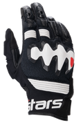 Alpinestars Halo Leather Gloves, skórzane rękawice motocyklowe adventure, czarno-białe, duży biały wtryskiwany ochraniacz kostek, perforowane panele skórzane zapewniające przepływu powietrza, krótki mankiet z wyraźnym białym logo