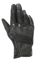 Alpinestars Rayburn V2 Leather Gloves, czarne miejskie rękawice motocyklowe, perforowana skórzana konstrukcja, żebrowane wstawki akordeonowe na palcach i grzbiecie dłoni, boczny zamek błyskawiczny, stylizacja inspirowana dziedzictwem