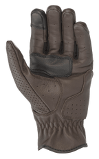 Alpinestars Rayburn V2 Leather Gloves, Tobacco Brown, widok od strony dłoni, konstrukcja ze skóry premium z lokalnymi perforacjami, wzmocniona dłoń dla lepszego chwytu i końcówka palca kompatybilna z ekranem dotykowym, miejski sprzęt motocyklowy inspirowany stylem retro
