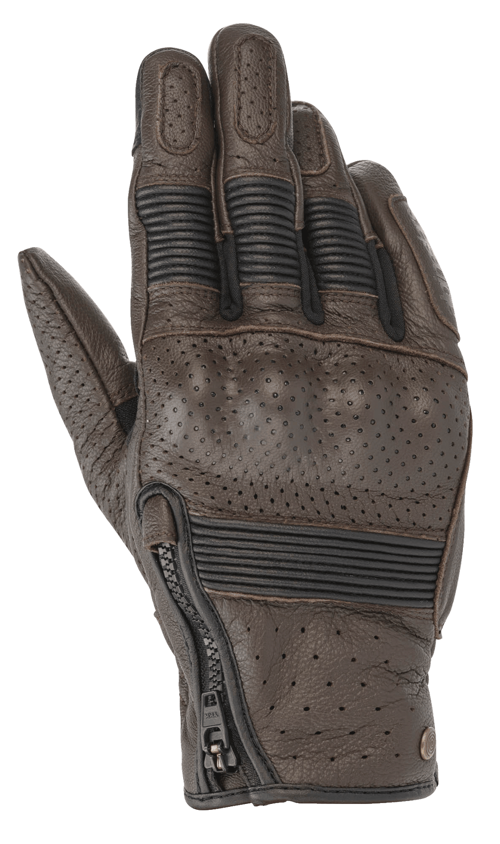 Alpinestars Rayburn V2 Leather Gloves, Tobacco Brown, skórzane rękawice motocyklowe w stylu heritage, perforowane panele, osłonięta twarda ochrona kostek, elastyczne wstawki akordeonowe na palcach, boczny zamek błyskawiczny