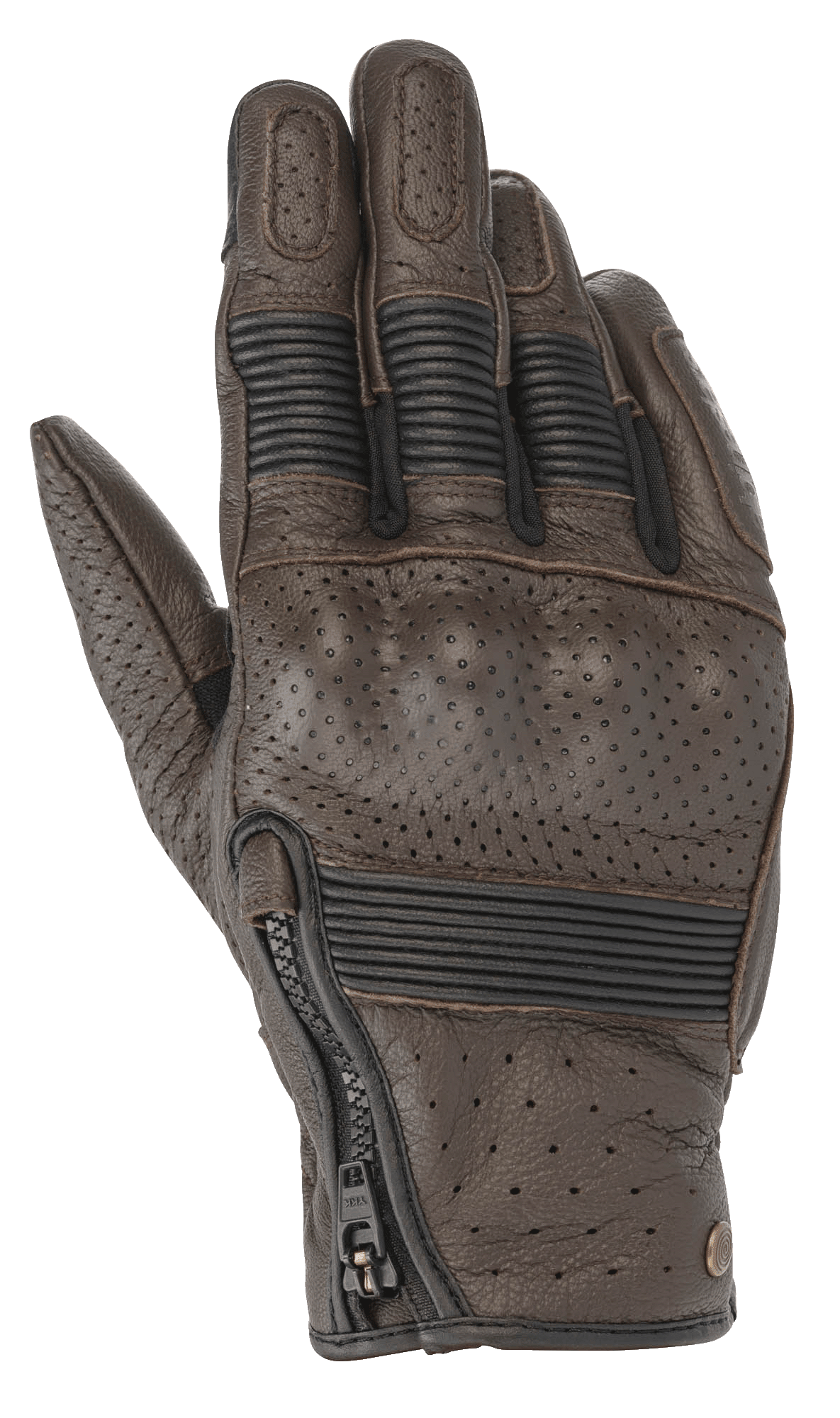 Alpinestars Rayburn V2 Leather Gloves, Tobacco Brown, skórzane rękawice motocyklowe w stylu heritage, perforowane panele, osłonięta twarda ochrona kostek, elastyczne wstawki akordeonowe na palcach, boczny zamek błyskawiczny