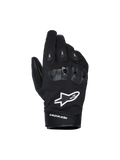 Alpinestars SP X Z Waterproof Gloves, czarne rękawice motocyklowe z białym logo gwiazdy, teksturowana ochrona kłykci SP X TPU z błyszczącymi czarnymi segmentami, smukły miejski design ze wzmocnionymi szwami, wodoodporna konstrukcja na każdą pogodę
