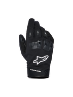 Alpinestars SP X Z Waterproof Gloves, czarne rękawice motocyklowe z białym logo gwiazdy, teksturowana ochrona kłykci SP X TPU z błyszczącymi czarnymi segmentami, smukły miejski design ze wzmocnionymi szwami, wodoodporna konstrukcja na każdą pogodę