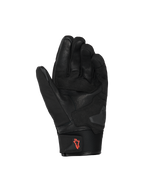Alpinestars SP X Z Waterproof Gloves, rękawice motocyklowe, czarne z logo Red Fluo, widok od strony dłoni ukazujący skórzaną konstrukcję i wzmocnione strefy chwytu, neoprenowy mankiet z uchwytem, wysokiej jakości odzież do jazdy szosowej