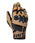 Rękawice Alpinestars Belize V3 Drystar, motocyklowe rękawice adventure, brązowe Gobi Brown i czarne, z wtryskiwanym ochraniaczem kostek SP, krótki mankiet, perforowane panele skórzane, pomarańczowe akcenty i logo Alpinestars na mankiecie