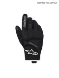 Alpinestars Rękawice Moblast Wodoodporne, męskie rękawice motoryzacyjne miejskie, czarne i białe, widok z przodu pokazujący konstrukcję z poliamidu, logo astartes na palcu oraz ochraniacze kostek PU